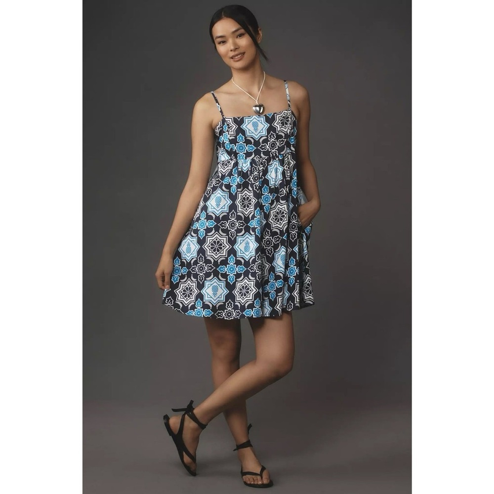 Hutch Bandeau Romper Bandana Print Blue Smocked Square Neck Size Small Boho NEW